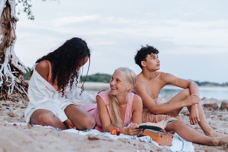 Group of diverse kids sitting in a circle, looking happy and relaxed in a calm setting.